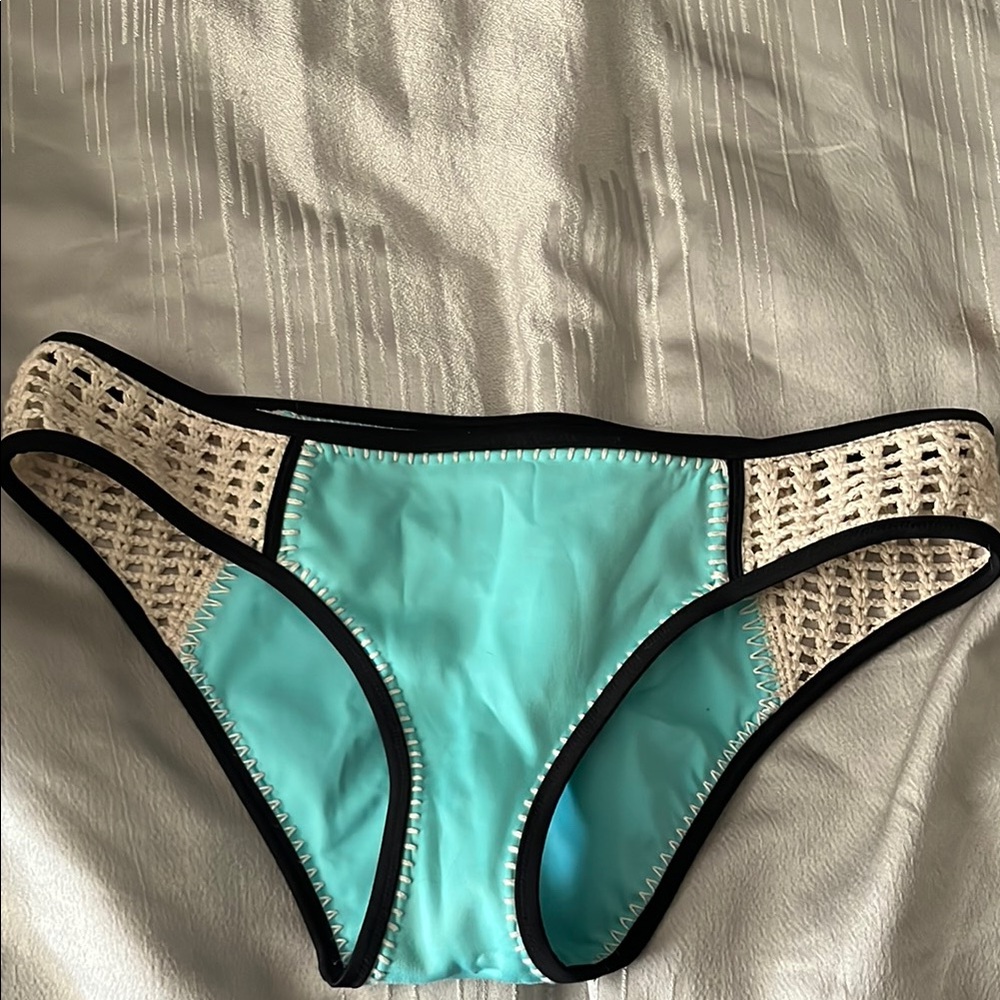 Turquoise Bikini Bottom with Crochet Trim